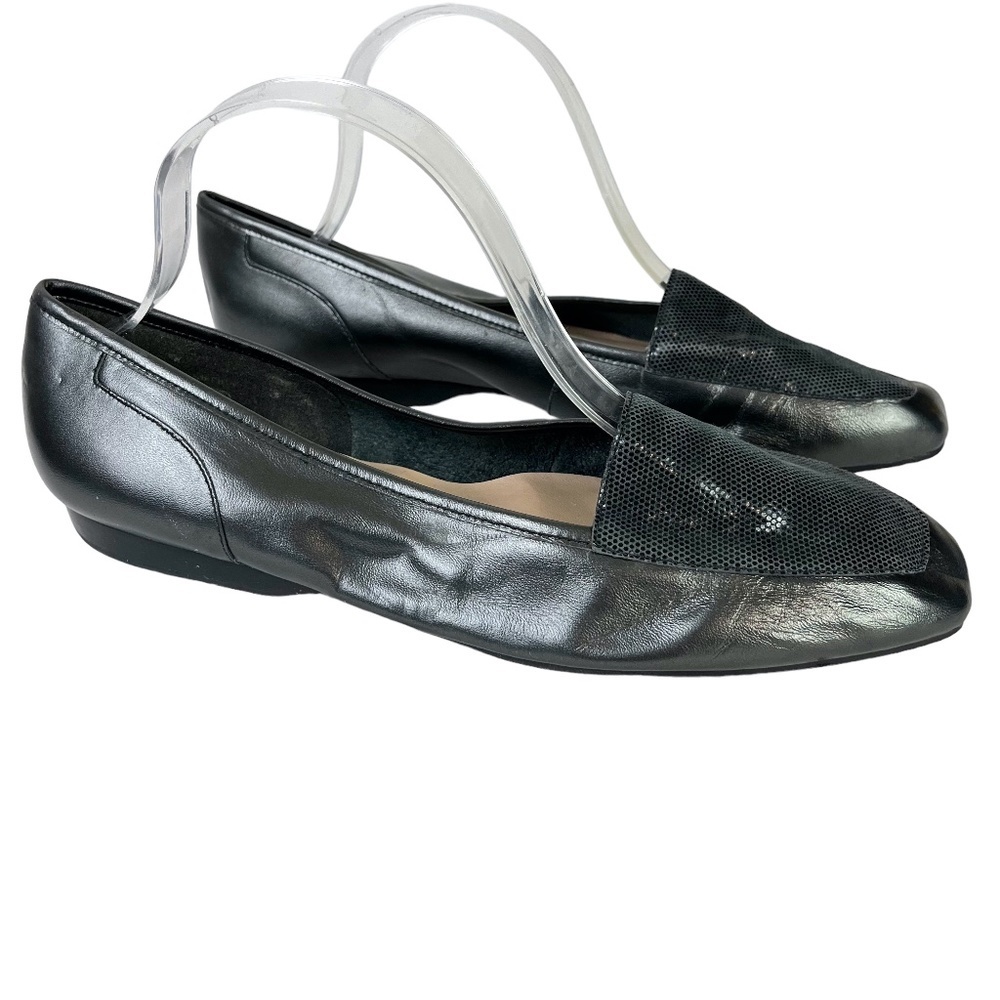 ENZO ANGIOLINI Silver Pewter Slip On Genuine Leather Flats Loafers Shoes